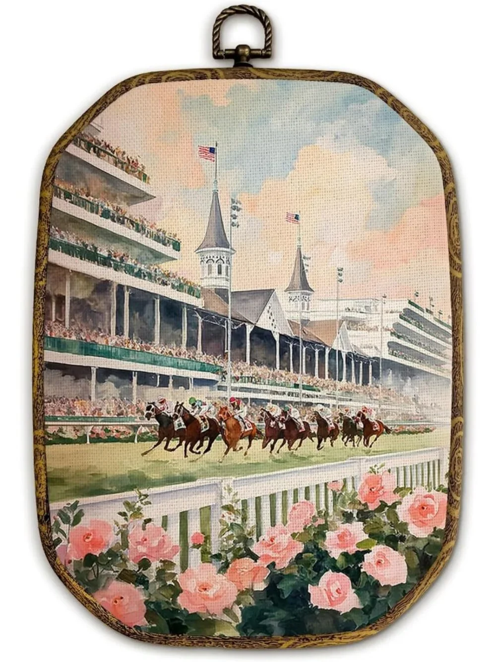 Vintage Horse Racing Wall Art Decor | Rustic Equestrian Canvas Print | 10.2x7
